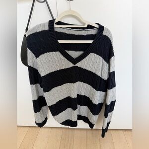 Brandy Melville Oversized Grey and Navy Striped Sweater
